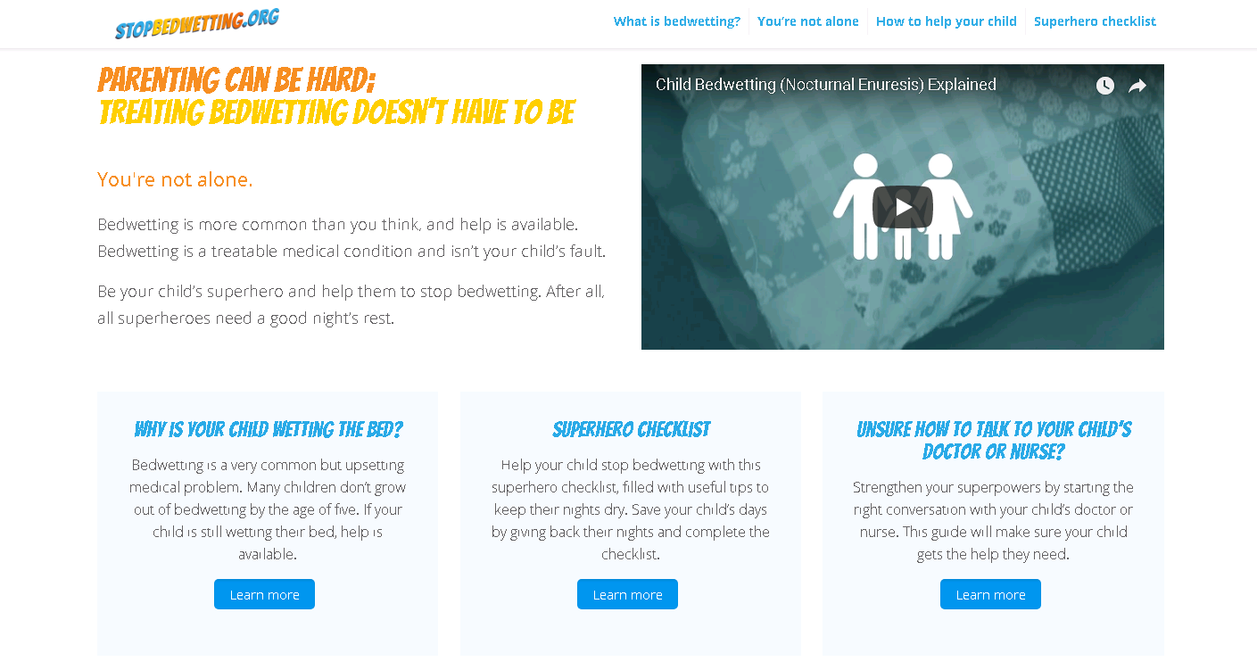 stopbedwetting website screenshot