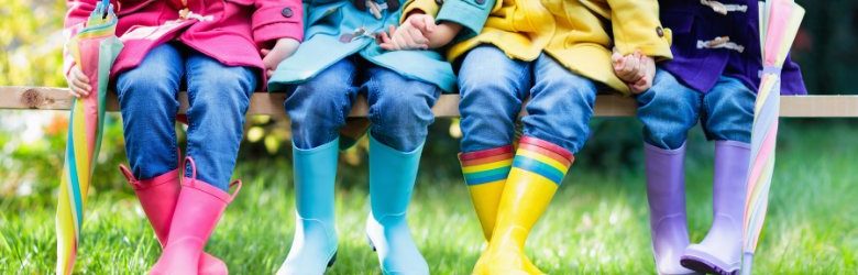 group of kids wearing wellies