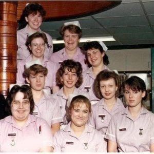 group of young nurses in the 80s, including Karen