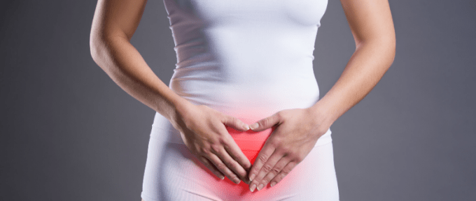 Ulcerative Interstitial Cystitis header with lady holding her stomach